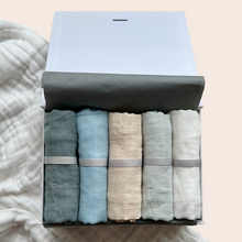 Load image into Gallery viewer, 5-pack bamboo muslin cloths Gift Box - Blue Tones
