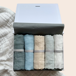 5-pack bamboo muslin cloths Gift Box - Blue Tones