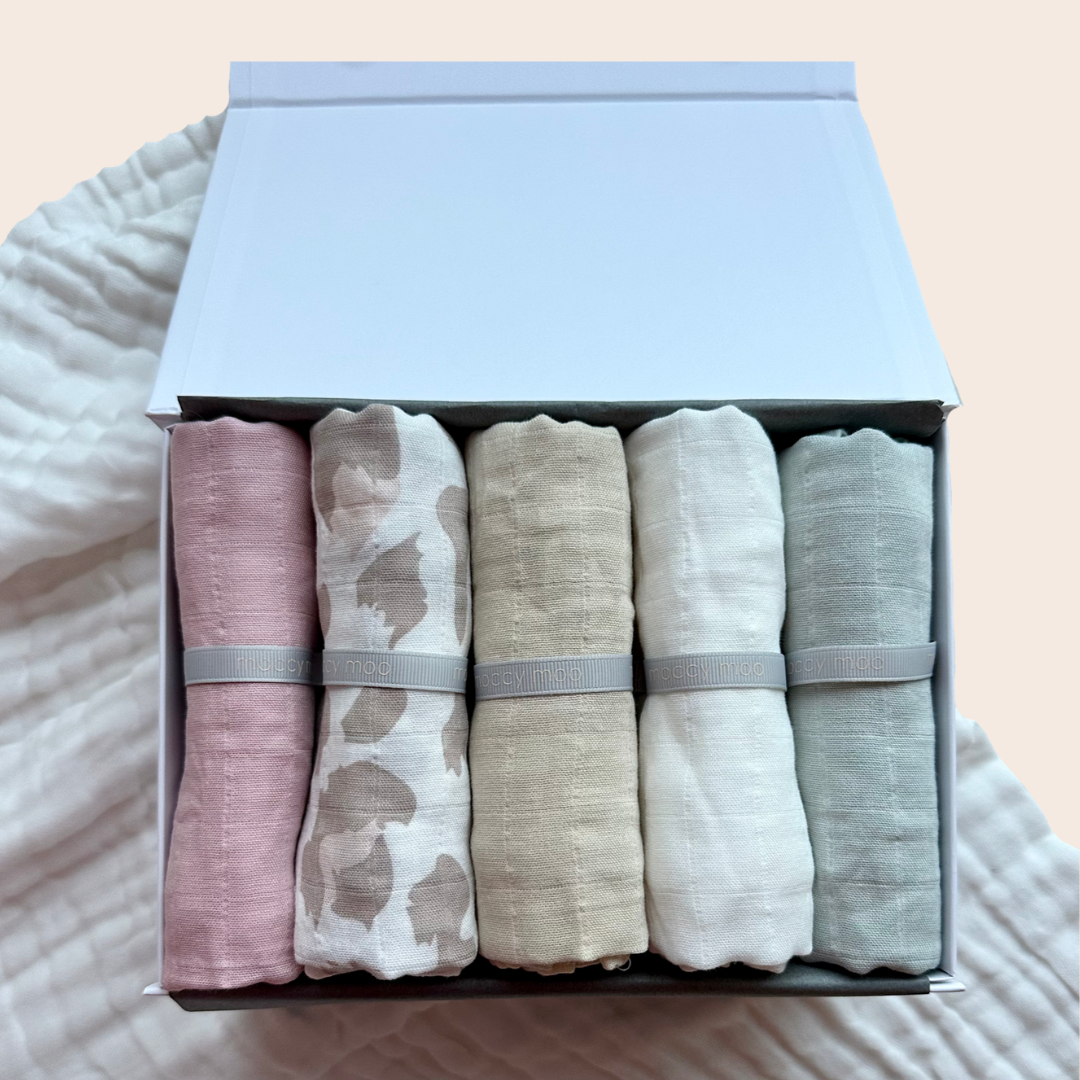 5-pack bamboo muslin cloths Gift Box - Blush Tones