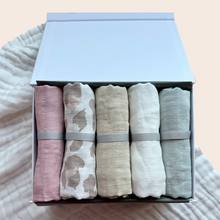 Load image into Gallery viewer, 5-pack bamboo muslin cloths Gift Box - Blush Tones
