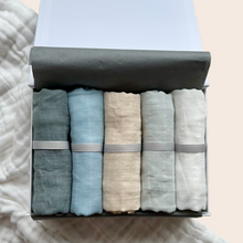 Load image into Gallery viewer, 5-pack bamboo muslin cloths Gift Box - Blue Tones
