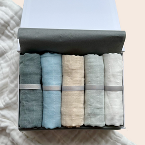 5-pack bamboo muslin cloths Gift Box - Blue Tones