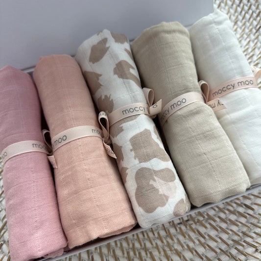 5-pack bamboo muslin cloths Gift Box - My Little Girl