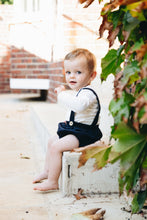 Load image into Gallery viewer, Little Corduroy Suspenders Navy Blue
