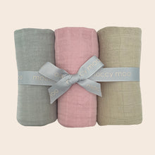 Load image into Gallery viewer, grey blush beige 3-pack muslin cloths and sqaures
