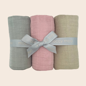 grey blush beige 3-pack muslin cloths and sqaures