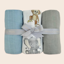 Load image into Gallery viewer, 3-pack bamboo muslin &#39;go-to&#39; cloths - Safari boy
