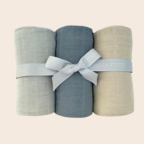 Boy 3-pack muslin squares greys and beige