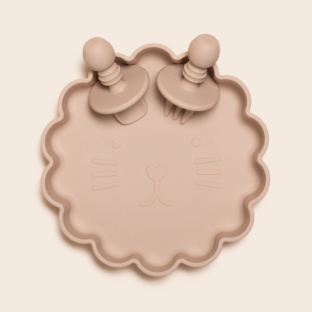 Scalloped suction plate & cutlery - Baby beige